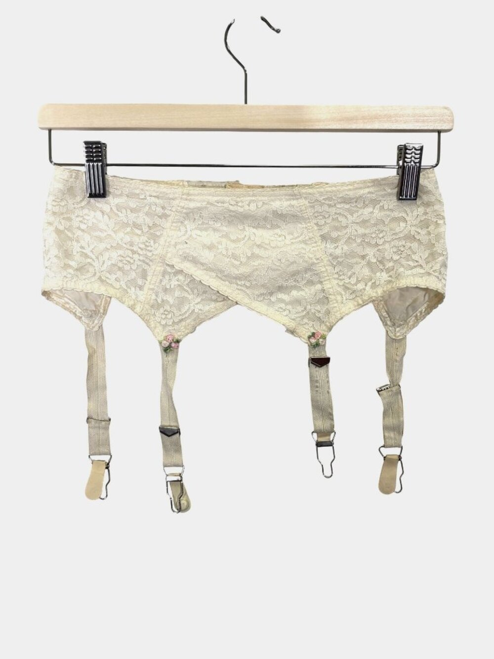 Vintage White Lace Garter Belt Crossover Floral Rosette Suspender Bridal Coquett
